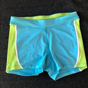 Champion Girl’s Athletic Duo Dry Blue Shorts Spandex With Y Green Accents Size L